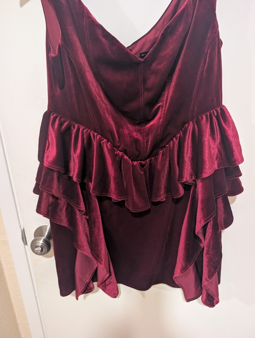 ASOS Red Velvet Peplum Ruffle Mini Dress - Picture 6 of 14